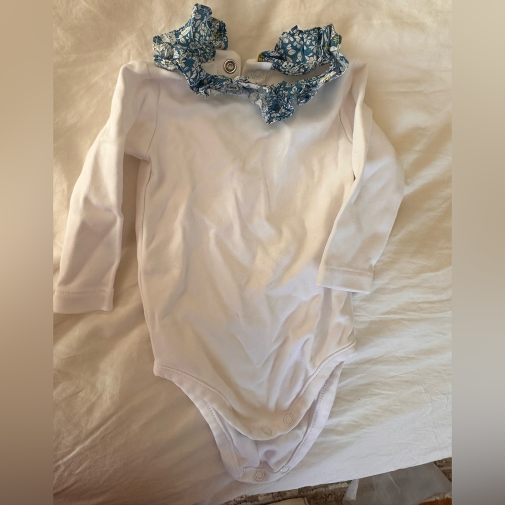 Jacadi White and Blue Floral Collar Kids One Piece